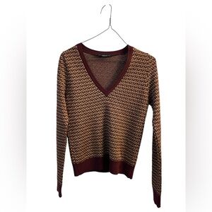 Zara Knit Longsleeve Vneck Burgundy Brown Sweater Size S Lightweight Fall
